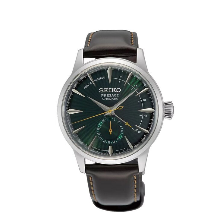 Seiko horloge met een kast in staal, met een wijzerplaat in het groen en een diameter van 40.5 mm