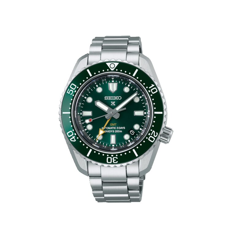 Seiko horloge met een kast in staal, met een wijzerplaat in het groen en een diameter van 42 mm