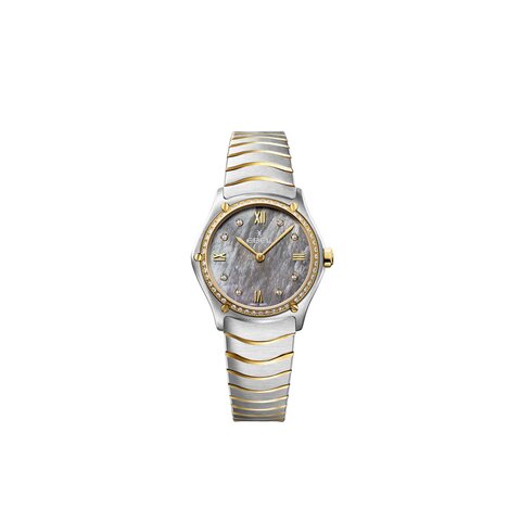 Ebel horloge met een kast in geel goud op staal, met een wijzerplaat in het parelmoer met  briljant en een diameter van 29 mm