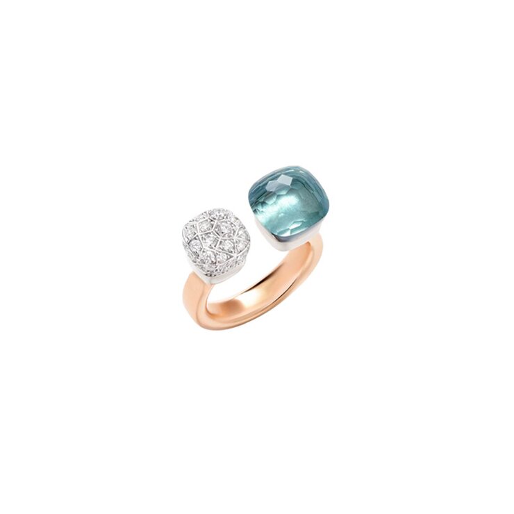 Pomellato ring in rosé goud 18kt met topaas blauw omringd door briljanten van 0,80 karaat