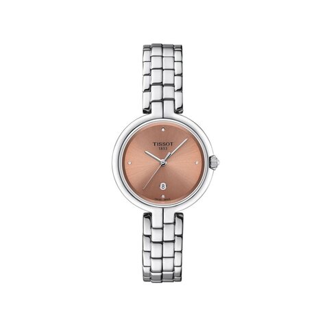 Tissot horloge met een kast in staal, met een wijzerplaat in het roze met briljant en een diameter van 30 mm