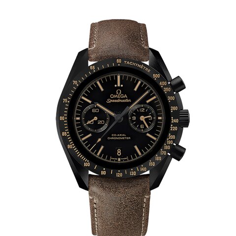 Omega horloge met een kast in keramiek, met een wijzerplaat in het zwart en een diameter van 44 mm