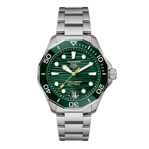TAG Heuer horloge met een kast in staal, met een wijzerplaat in het groen en een diameter van 42 mm