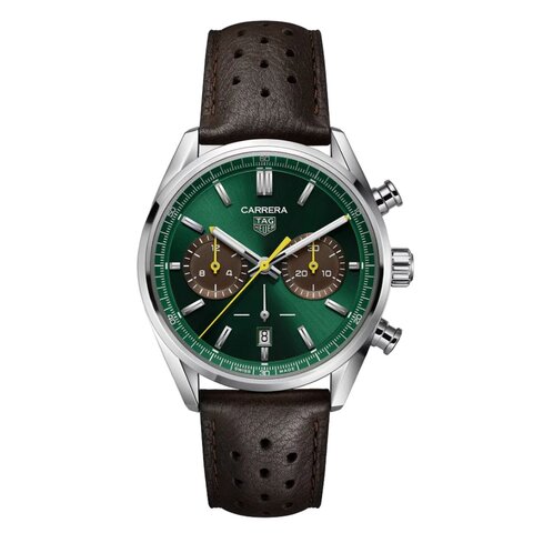 TAG Heuer horloge met een kast in staal, met een wijzerplaat in het groen en een diameter van 42 mm