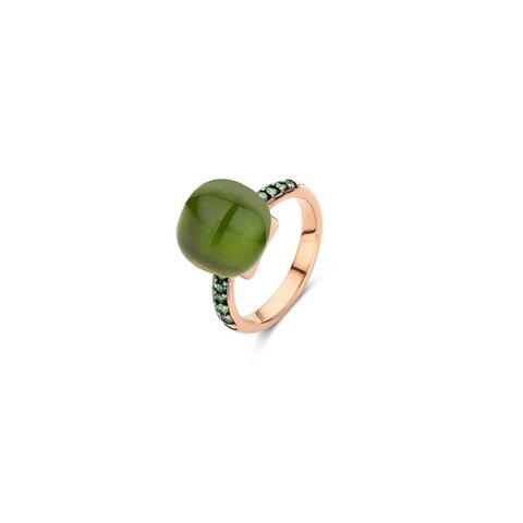 Bigli ring in rosé goud 18kt met toermalijn groen & parelmoer en groene briljant