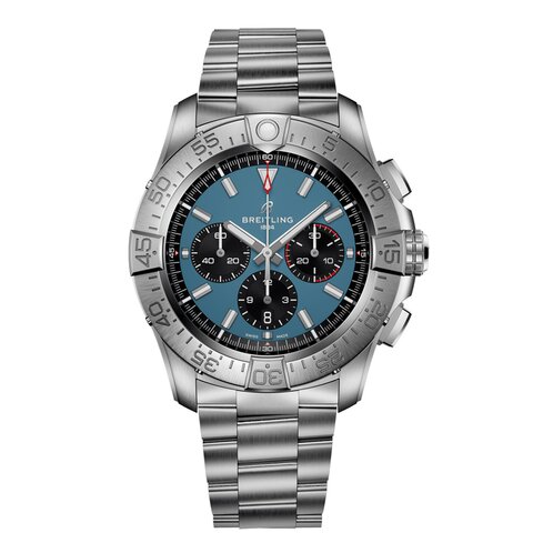 Breitling horloge met een kast in titanium, met een wijzerplaat in het blauw en een diameter van 46 mm