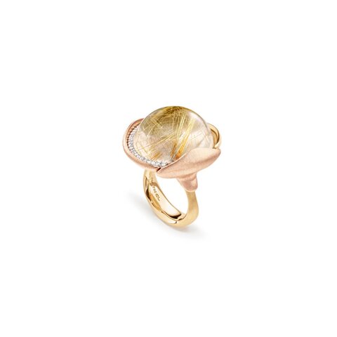 Ole Lynggaard ring in geel goud 18kt met quartz rutile omringd door briljanten van 0,15 karaat