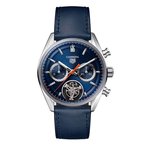 TAG Heuer horloge met een kast in staal, met een wijzerplaat in het blauw en een diameter van 42 mm