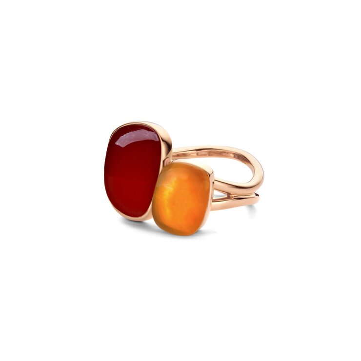 Bigli ring in rosé goud 18kt met carnelian & parelmoer en quartz citrien & parelmoer