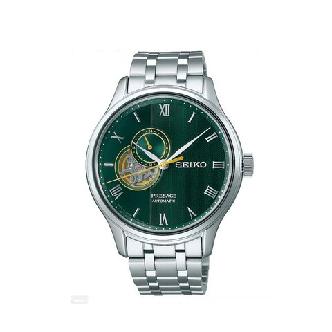 Seiko horloge met een kast in staal, met een wijzerplaat in het groen en een diameter van 42 mm