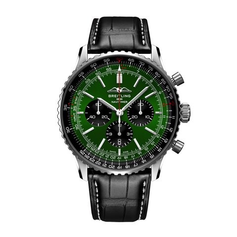 Breitling horloge met een kast in staal, met een wijzerplaat in het groen en een diameter van 46 mm