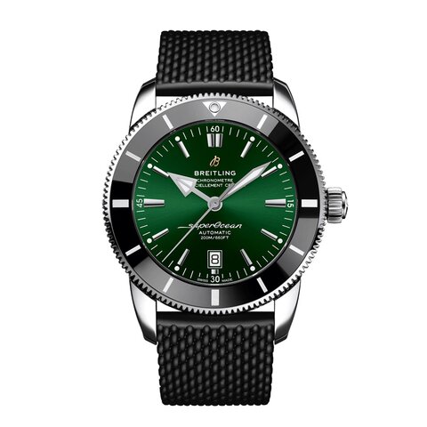 Breitling horloge met een kast in staal, met een wijzerplaat in het groen en een diameter van 46 mm