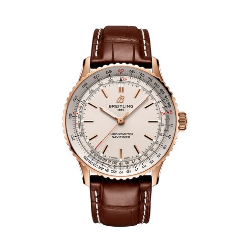 Breitling horloge met een kast in rosé goud, met een wijzerplaat in het beige en een diameter van 41 mm