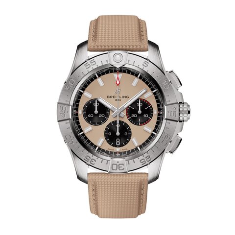 Breitling horloge met een kast in staal, met een wijzerplaat in het beige en een diameter van 44 mm