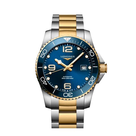 Longines horloge met een kast in staal, met een wijzerplaat in het blauw en een diameter van 41 mm