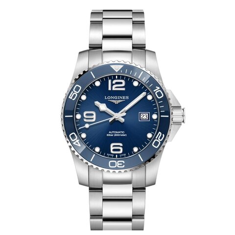 Longines horloge met een kast in staal, met een wijzerplaat in het blauw en een diameter van 41 mm