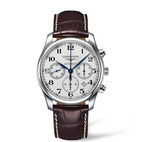 Longines horloge met een kast in staal, met een wijzerplaat in het wit en een diameter van 42 mm