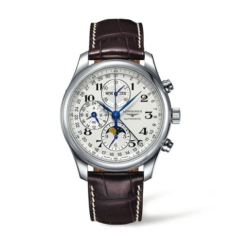 Longines horloge met een kast in staal, met een wijzerplaat in het wit en een diameter van 42 mm