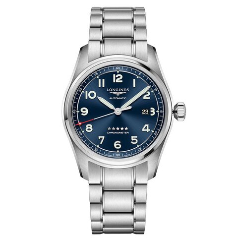 Longines horloge met een kast in staal, met een wijzerplaat in het blauw en een diameter van 42 mm