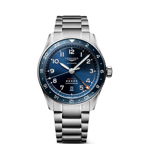 Longines horloge met een kast in staal, met een wijzerplaat in het blauw en een diameter van 42 mm