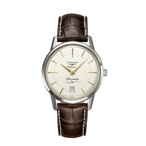 Longines horloge met een kast in staal, met een wijzerplaat in het beige en een diameter van 38.5 mm