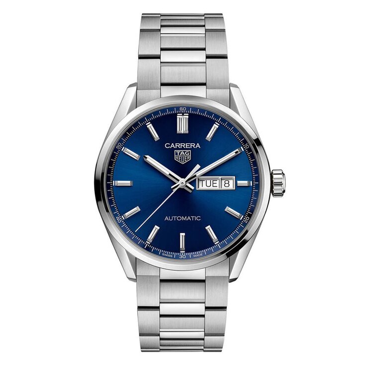 TAG Heuer horloge met een kast in staal, met een wijzerplaat in het blauw en een diameter van 41 mm