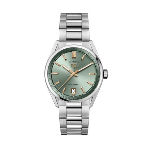 TAG Heuer horloge met een kast in staal, met een wijzerplaat in het groen en een diameter van 36 mm