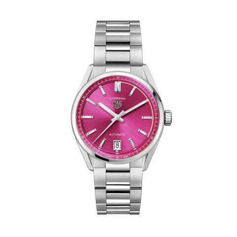 TAG Heuer horloge met een kast in staal, met een wijzerplaat in het roze en een diameter van 36 mm