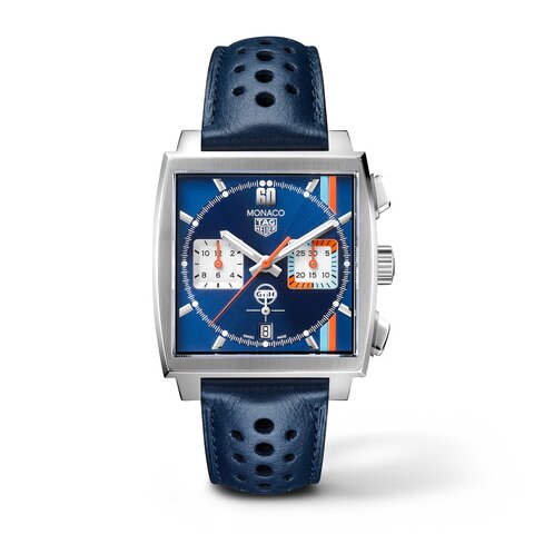 TAG Heuer horloge met een kast in staal, met een wijzerplaat in het blauw en een diameter van 39 mm