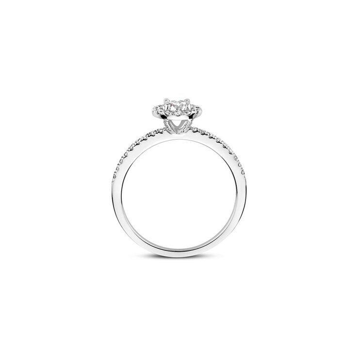 The Exclusive Collection verlovingsring in wit goud 18kt met briljant (ronde diamant) van 0,40 karaat als hoofdsteen omringd door briljanten van 0,26 karaat