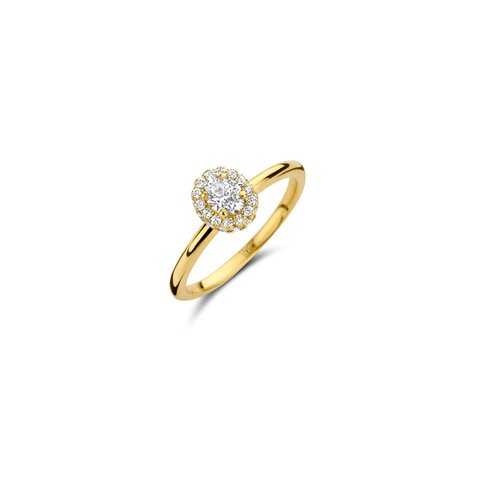 The Exclusive Collection verlovingsring in geel goud 18kt met ovalen diamant van 0,32 karaat als hoofdsteen omringd door briljanten van 0,22 karaat