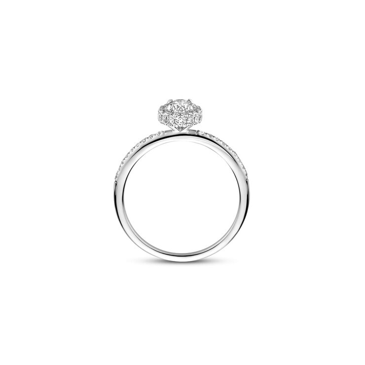 The Exclusive Collection verlovingsring in wit goud 18kt met ovalen diamant van 0,30 karaat als hoofdsteen omringd door briljanten van 0,31 karaat