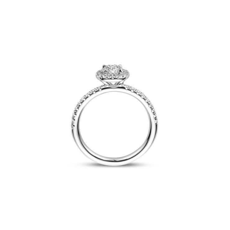 The Exclusive Collection verlovingsring in wit goud 18kt met briljant (ronde diamant) van 0,54 karaat als hoofdsteen omringd door briljanten van 0,28 karaat