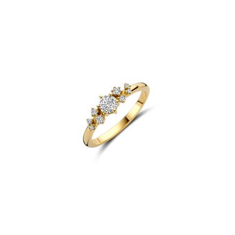 The Exclusive Collection verlovingsring in geel goud 18kt met briljant (ronde diamant) van 0,29 karaat als hoofdsteen omringd door briljanten van 0,11 karaat