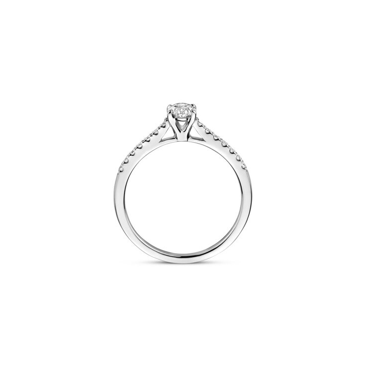 The Exclusive Collection verlovingsring in wit goud 18kt met ovalen diamant van 0,40 karaat als hoofdsteen omringd door briljanten van 0,15 karaat