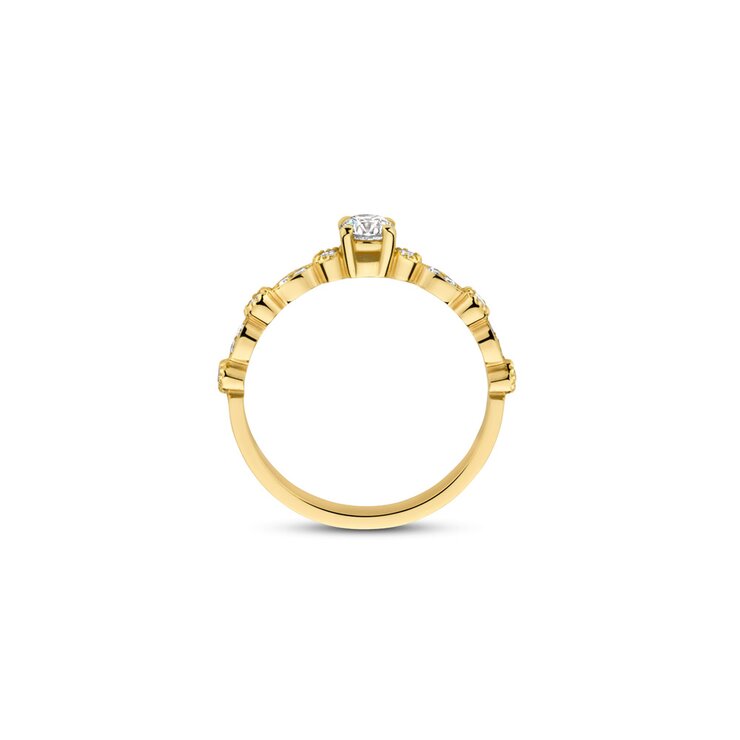 The Exclusive Collection verlovingsring in geel goud 18kt met briljant (ronde diamant) van 0,25 karaat als hoofdsteen omringd door briljanten van 0,19 karaat