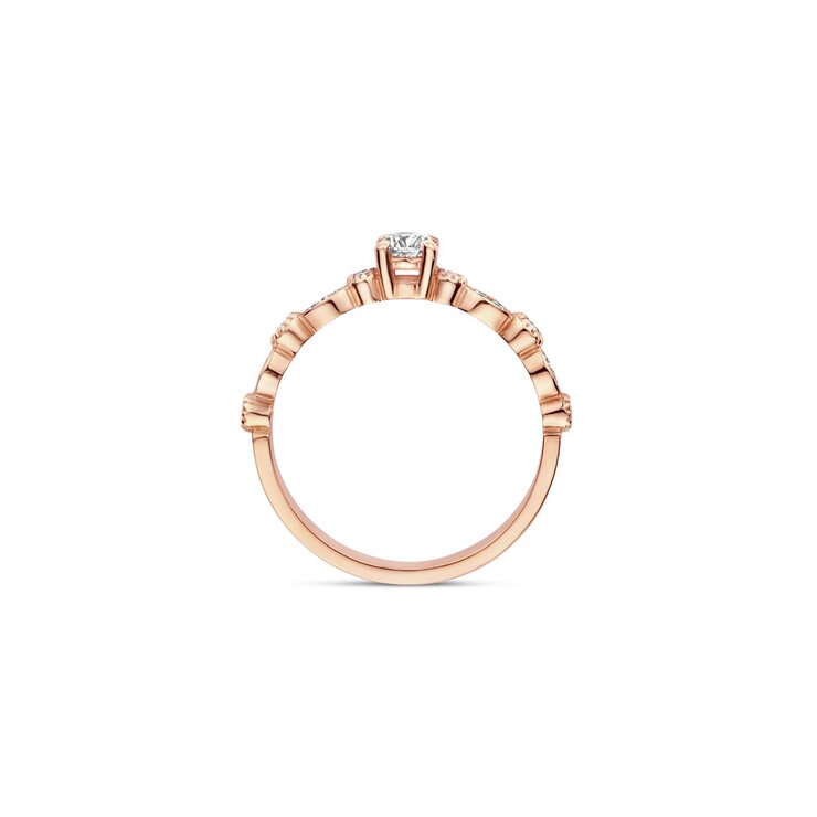 The Exclusive Collection verlovingsring in rosé goud 18kt met briljant (ronde diamant) van 0,25 karaat als hoofdsteen omringd door briljanten van 0,19 karaat