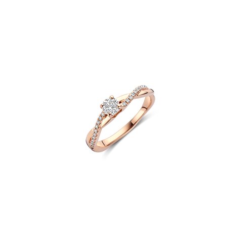 The Exclusive Collection verlovingsring in rosé goud 18kt met briljant (ronde diamant) van 0,25 karaat als hoofdsteen omringd door briljanten van 0,10 karaat