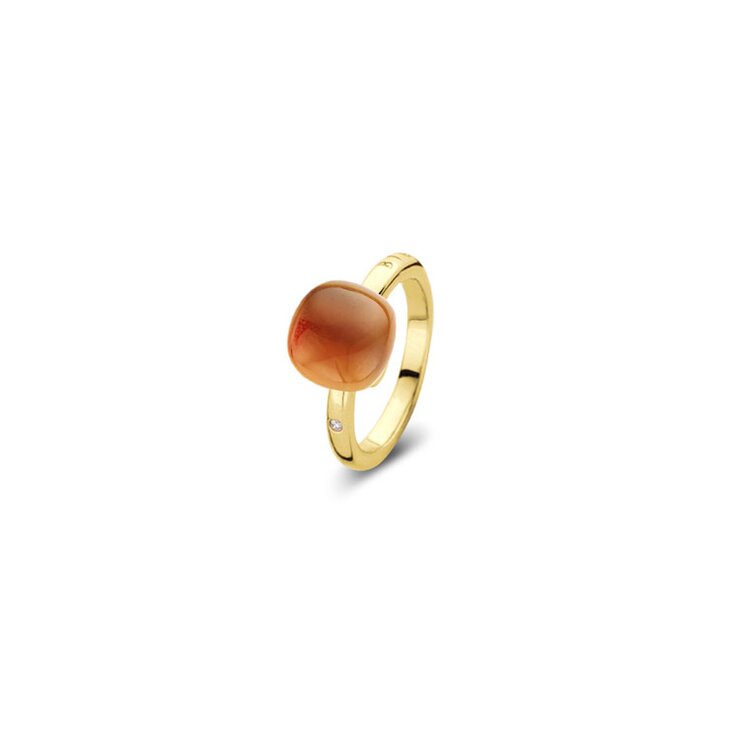 Bigli ring in geel goud 18kt met quartz madeira omringd door briljanten van 0,02 karaat