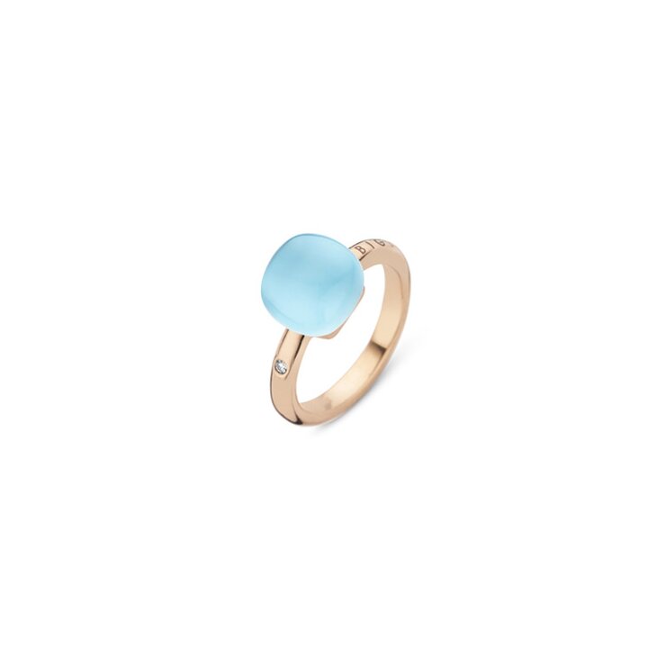 Bigli ring in wit goud 18kt met topaas blauw & parelmoer & turquoise omringd door briljanten van 0,02 karaat