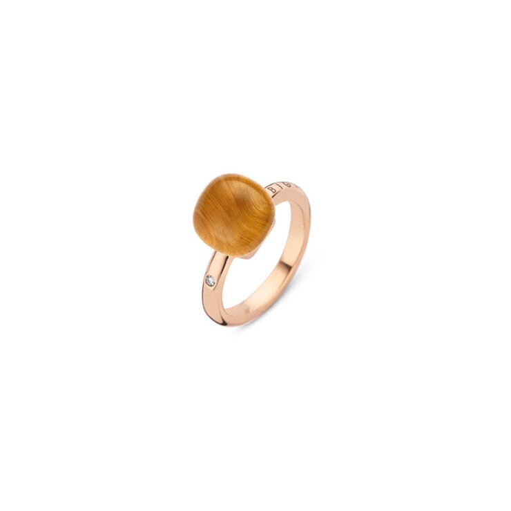 Bigli ring in rosé goud 18kt met bergkristal & tijgeroog omringd door briljanten van 0,02 karaat