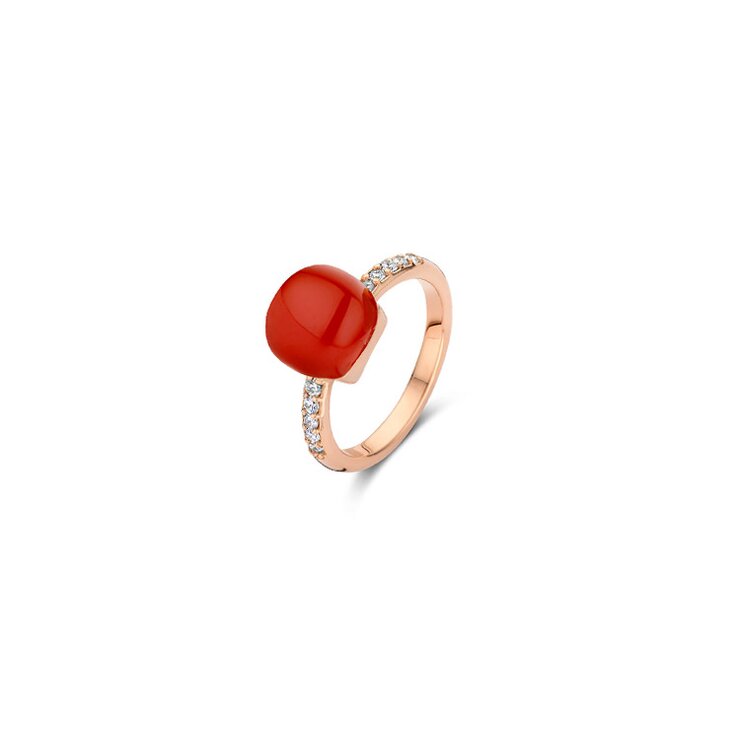 Bigli ring in rosé goud 18kt met carnelian omringd door briljanten van 0,25 karaat