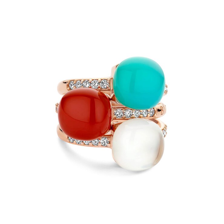 Bigli ring in rosé goud 18kt met carnelian omringd door briljanten van 0,25 karaat