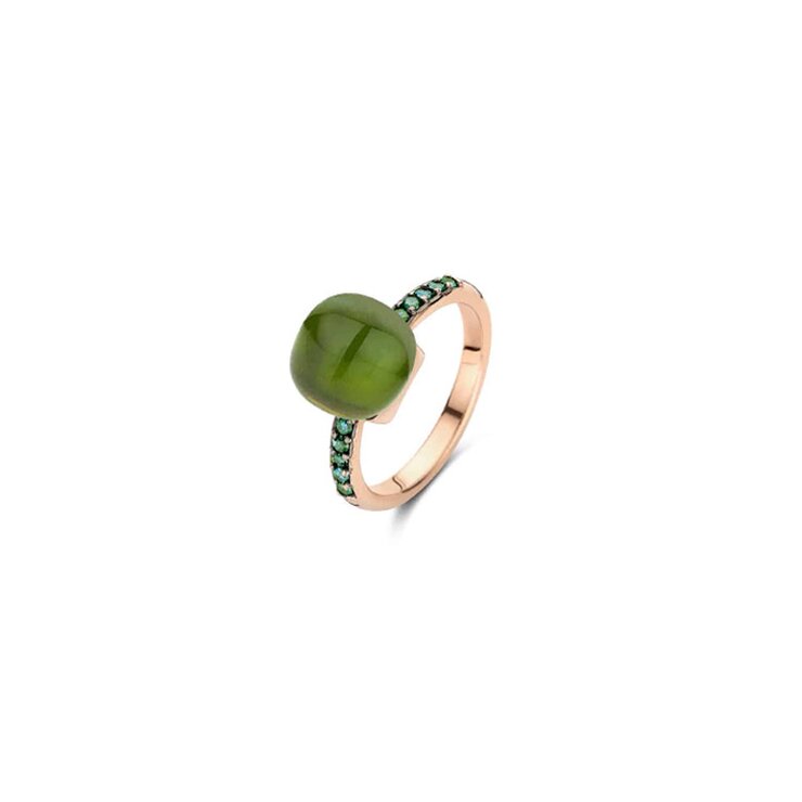 Bigli ring in rosé goud 18kt met toermalijn groen & parelmoer en groene briljant