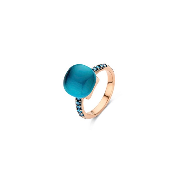 Bigli ring in rosé goud 18kt met topaas london & parelmoer en blauwe briljant