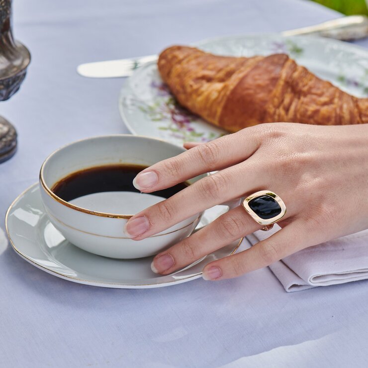 Bigli ring in rosé goud 18kt met onyx