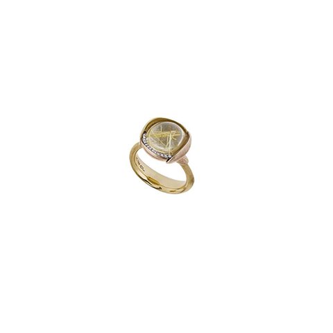 Ole Lynggaard ring in geel goud 18kt met quartz rutile omringd door briljanten van 0,05 karaat