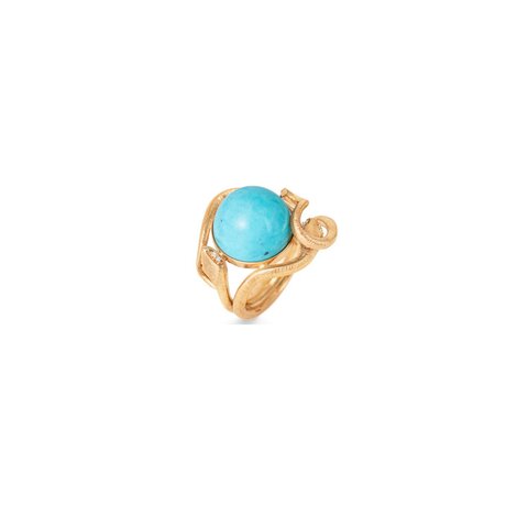 Ole Lynggaard ring in geel goud 18kt met turquoise omringd door briljanten van 0,04 karaat