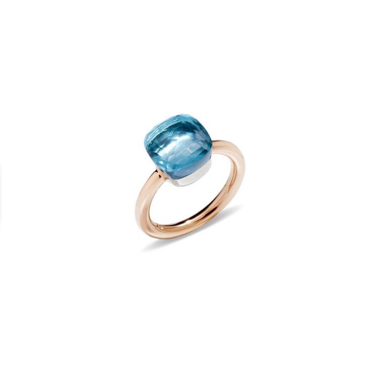 Pomellato ring in rosé goud 18kt met topaas blauw