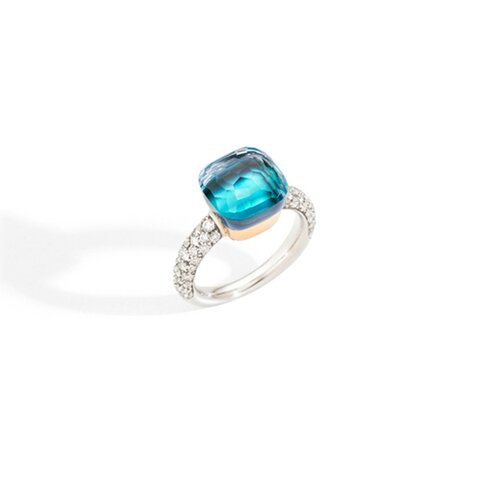 Pomellato ring in wit goud 18kt met topaas blauw & agaat en briljant